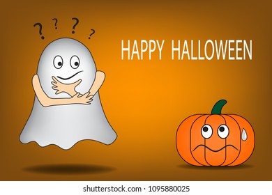 Halloween cartoon poster background of a ghost and a pumpkin. ( vector )