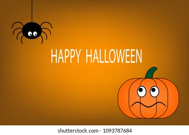 Halloween cartoon poster background of a spider and a pumpkin.(vector)