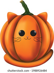  Halloween cartoon pumpkin cat. Pun vegetables and animal.