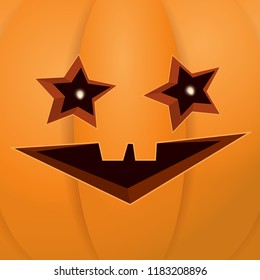 Halloween cartoon pumpkin with face . Vector cartoon Illustration of  Carved pumpkin into jack-o-lanterns for halloween banners and posters and layout.
