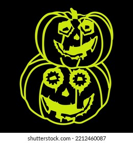 Halloween Cartoon pumpkin flat style vector illustration design isolated on black background