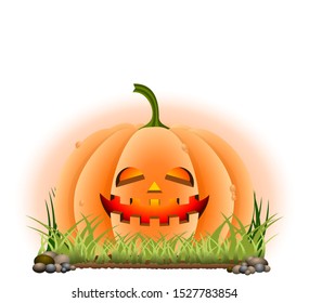 Halloween cartoon pumpkin isolated on white. In vector version you can easily replace or delete the background. All elements are sorted and grouped for easy edition.
