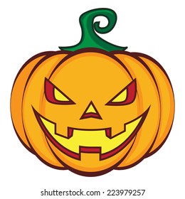 Halloween cartoon pumpkin jack lantern isolated on white. Bright colorful design element. Eps 10 vector illustration.