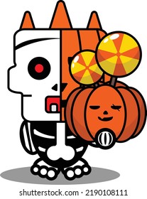 halloween cartoon pumpkin mascot character vector illustration cute skull halloween candy