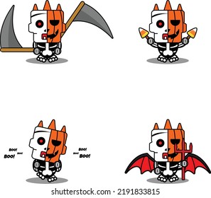 halloween cartoon pumpkin mascot character vector illustration cute skull halloween bundle set