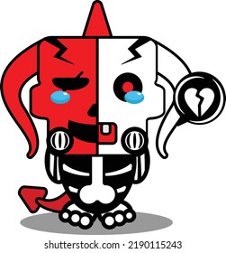 halloween cartoon red devil bone mascot character vector illustration cute skull sad expression