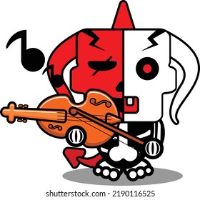halloween cartoon red devil bone mascot character vector illustration cute skull playing the violin