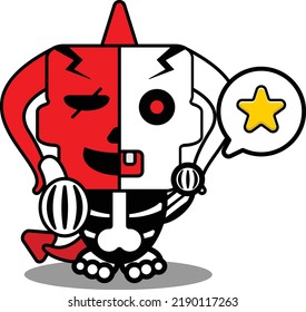 halloween cartoon red devil bone mascot character vector illustration cute skull star thumbs up