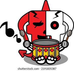 halloween cartoon 
red devil bone mascot character vector illustration cute skull playing drums