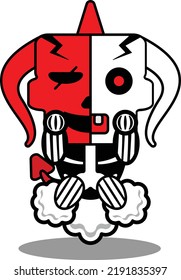 halloween cartoon red devil bone mascot character vector illustration cute skull fart rocket