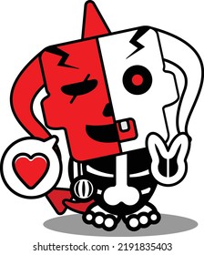 halloween cartoon red devil bone mascot character vector illustration cute skull love peace