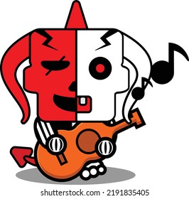 halloween cartoon 
red devil bone mascot character vector illustration cute skull playing guitar