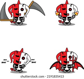 halloween cartoon red devil bone mascot character vector illustration cute skull halloween bundle set