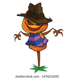 Halloween cartoon scarecrow dummy with pumpkin head. Vector jack-o-lantern  illustration