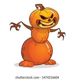 Halloween cartoon scarecrow dummy with pumpkin head. Vector jack-o-lantern  illustration