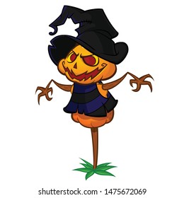 Halloween Cartoon Scarecrow Pumpkin Head Cartoon Stock Vector (Royalty ...