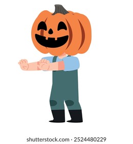 Halloween Cartoon Scarecrow With Pumpkin Head