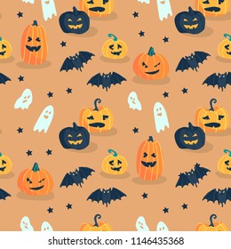 Halloween cartoon seamless background. Vector illustration