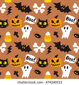 Halloween cartoon seamless background. Vector illustration