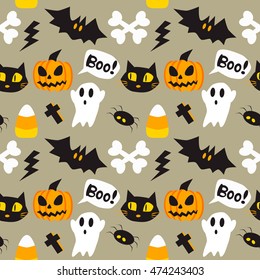 Halloween cartoon seamless background. Vector illustration