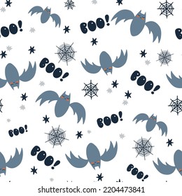 
Halloween cartoon seamless pattern. Cute bats seasonal party. 
Children Vector illustration