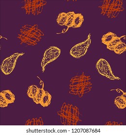 Halloween cartoon seamless pattern. Hand drawn vector background. Illustration can be used for poster, t-shirt, banner, flyer, invitation and mug.