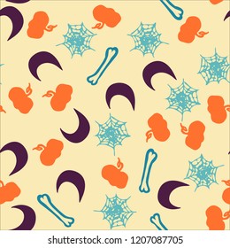 Halloween cartoon seamless pattern. Hand drawn vector background. Illustration can be used for poster, t-shirt, banner, flyer, invitation and mug.