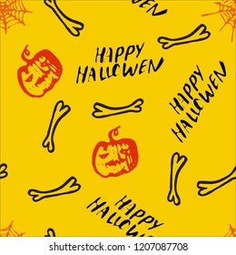 Halloween cartoon seamless pattern. Hand drawn vector background. Illustration can be used for poster, t-shirt, banner, flyer, invitation and mug.