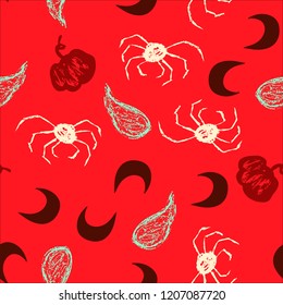 Halloween cartoon seamless pattern. Hand drawn vector background. Illustration can be used for poster, t-shirt, banner, flyer, invitation and mug.