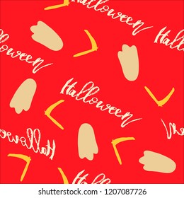 Halloween cartoon seamless pattern. Hand drawn vector background. Illustration can be used for poster, t-shirt, banner, flyer, invitation and mug.
