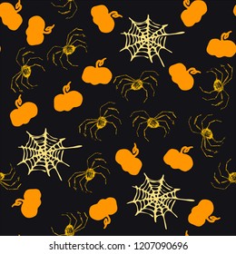 Halloween cartoon seamless pattern. Hand drawn vector background. Illustration can be used for poster, t-shirt, banner, flyer, invitation and mug.