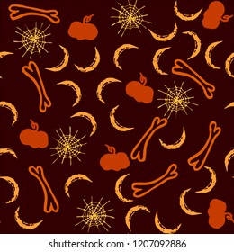 Halloween cartoon seamless pattern. Hand drawn vector background. Illustration can be used for poster, t-shirt, banner, flyer, invitation and mug.