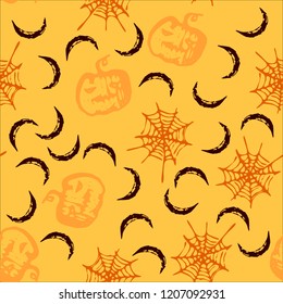 Halloween cartoon seamless pattern. Hand drawn vector background. Illustration can be used for poster, t-shirt, banner, flyer, invitation and mug.