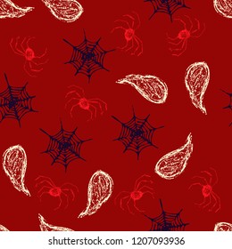 Halloween cartoon seamless pattern. Hand drawn vector background. Illustration can be used for poster, t-shirt, banner, flyer, invitation and mug.