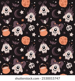 Halloween cartoon seamless pattern. Pumpkin vector illustration.