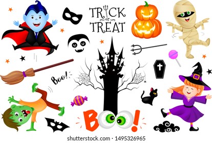 Halloween Cartoon Set Cute Kids Holiday Stock Vector (Royalty Free ...