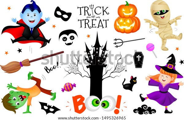 Halloween Cartoon Set Cute Kids Holiday Stock Vector (royalty Free 