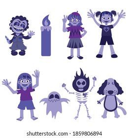Halloween cartoon set are vector illustration