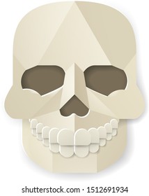 A halloween cartoon skeleton skull in a paper craft style