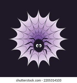 Halloween cartoon spider on a spider web vector illustration background