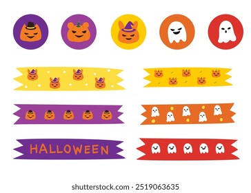 Halloween cartoon sticker or tape for Stationery, daily planner stickers, notebook, element. pumpkin and ghost