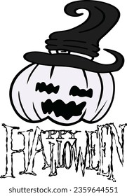 Halloween cartoon symbols hand drawns black and white icon character. Vector illustration. Isolated on transparent background.	