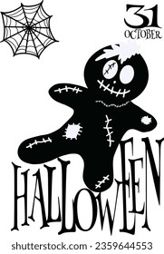 Halloween cartoon symbols hand drawns black and white icon character. Vector illustration. Isolated on transparent background.	