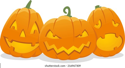 Halloween cartoon of three pumpkins vector illustration