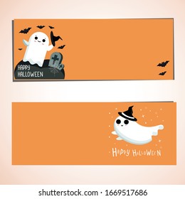 Halloween Cartoon vector illustration. Design for halloween. Ghosts and bats. Banner design.