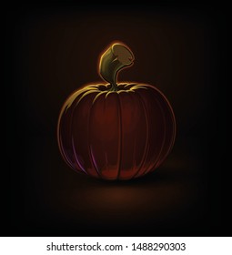Halloween Cartoon vector illustration of a Jack-O-Lantern pumpkin, lit and glowing in the dark. Pumpkin Lineart and shading neatly organized on layers n groups 