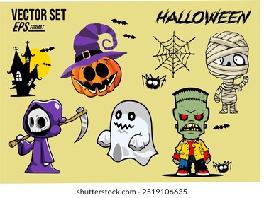 halloween cartoon vector set ilustration 