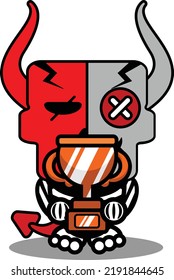 halloween cartoon voodoo devil doll mascot character vector illustration cute skull holding trophy