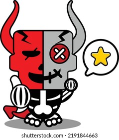 halloween cartoon voodoo devil doll mascot character vector illustration cute skull star thumbs up