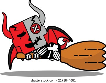 halloween cartoon 
voodoo devil doll mascot character vector illustration cute skull broomstick